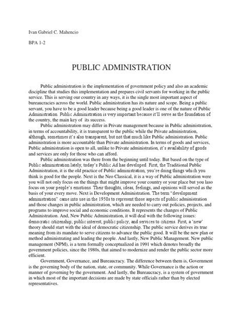 reaction paper public administration governance