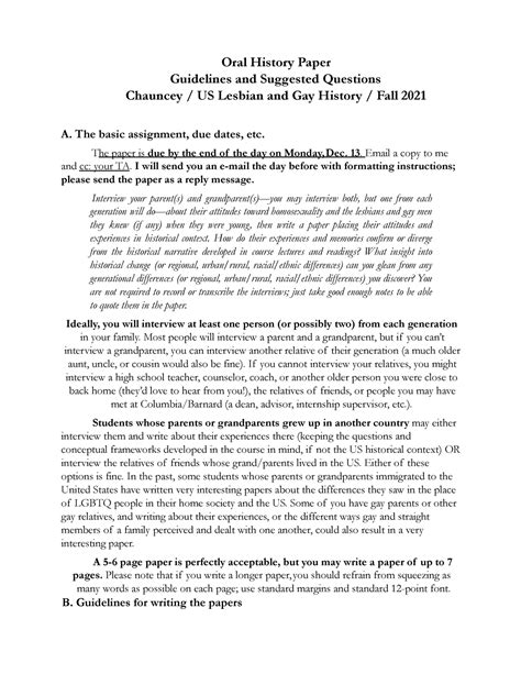oral history paper oral history paper guidelines  suggested