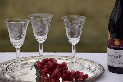 vintage etched wine glasses set of 4 heisey dolly madison rose c