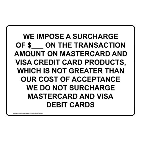 surcharge  credit cards sign nhe  dining hospitality retail