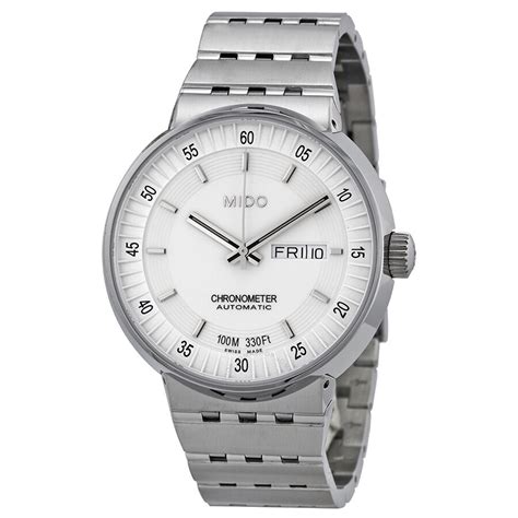 mido  dial chronometer automatic white dial stainless steel mens  mb  dial