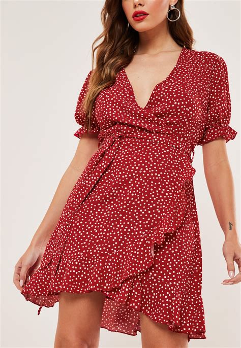 red polka dot ruffle hem tea dress in 2020 with images