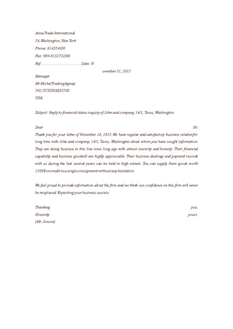 sample letter reply  enquiry