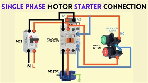 single phase motor starter connection diagram magnetic contactor youtube