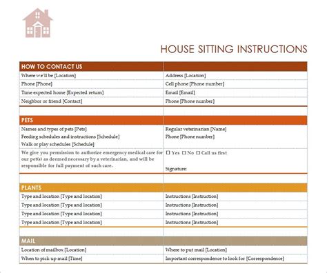 printable house sitter checklist template printable templates