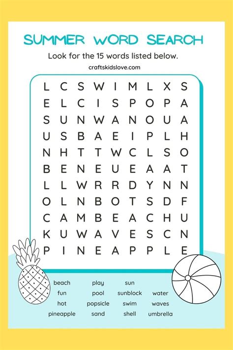 summer word search puzzles  kids summer word search  printable