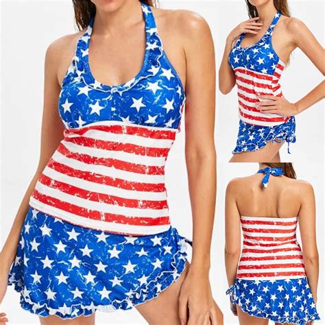 Women American Flag The Fourth Of July 2 Piece 2019 Bathing Suit Push