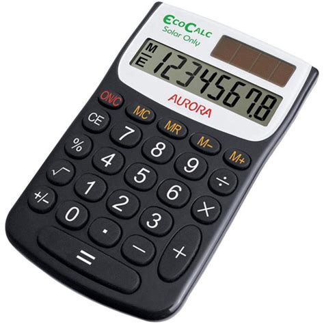 aurora ecocalc calculator handheld recycled solar power  digit  key memory officemachinesnet