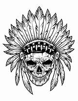 Skull Coloring Tattoo Pages Indian Chief Adults Tattoos Adult Color Print Tatoo Skeleton Books Drawings Printable Designs Wings Men Getcolorings sketch template