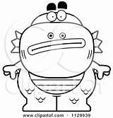 Monster Fish Cartoon Outlined Man Clipart Nervous Thoman Cory Coloring Vector Depressed Surprised Clipartof sketch template