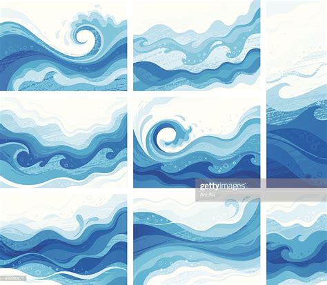 set  blue waves wave illustration wave art wave drawing