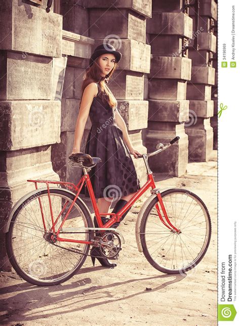 bicycle and a girl stock image image of elegance model
