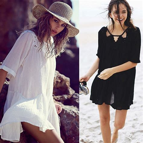 Buy Plus Size White Black Cotton Beach Tunic Summer
