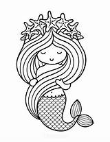 Mermaid Sheet Starfish Print Jungfrau Colorear Meerjungfrau Doodle Pdfs sketch template