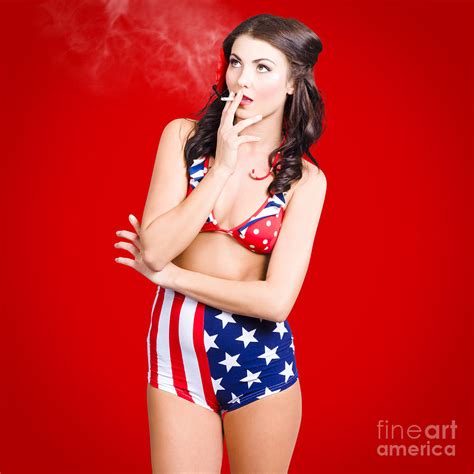 Attractive Usa Pinup Woman Smoking Photograph By Jorgo