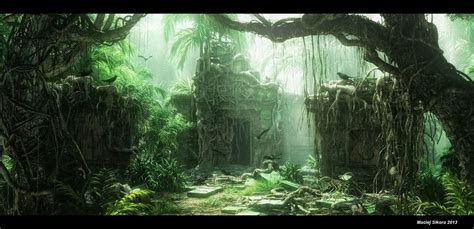 jungle ruins maciej sikora fantasy landscape jungle temple