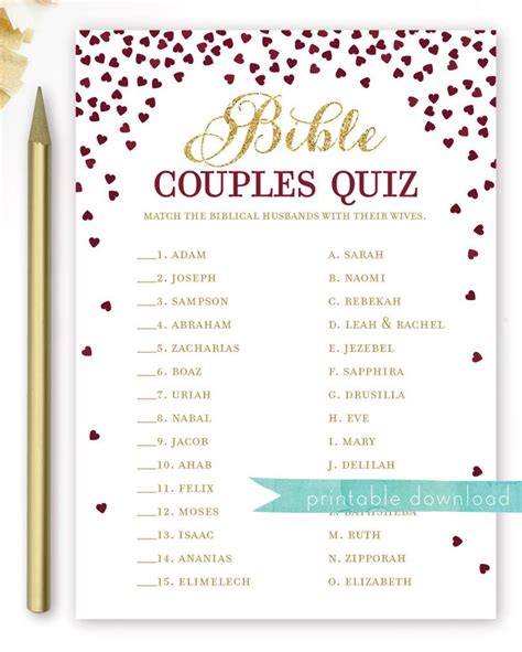 bible couples quiz test  knowledge   printable bridal