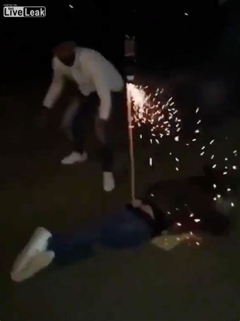firework launched from man s bottom in prank which goes terribly wrong