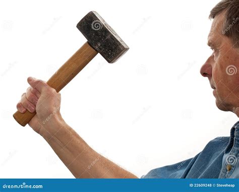 senior man holding  large hammer royalty  stock  image