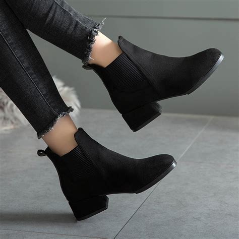 Black Ankle Boots For Women Thick Heel Slip On – Fucha Fashions