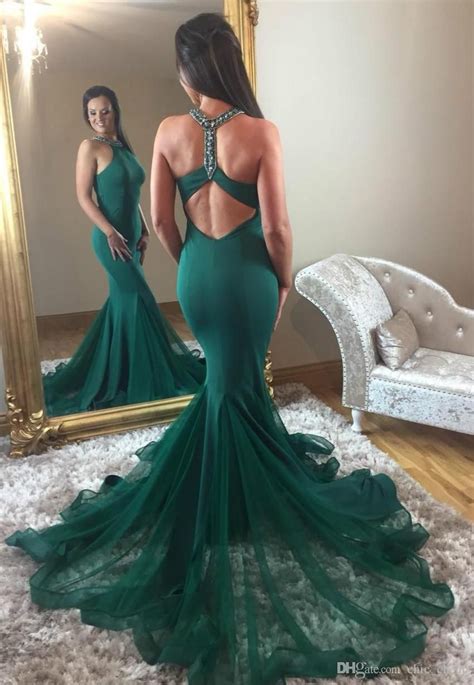 hunter green mermaid  african dubai evening dresses crew beaded crystals prom dresses satin