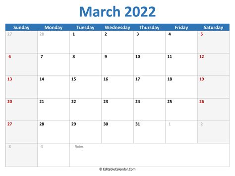 printable calendar march  version