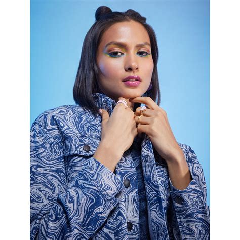 mixt by nykaa fashion navy blue marble print cropped denim jacket buy