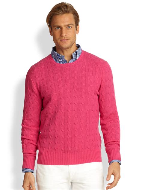 lyst polo ralph lauren cableknit cashmere sweater  pink  men
