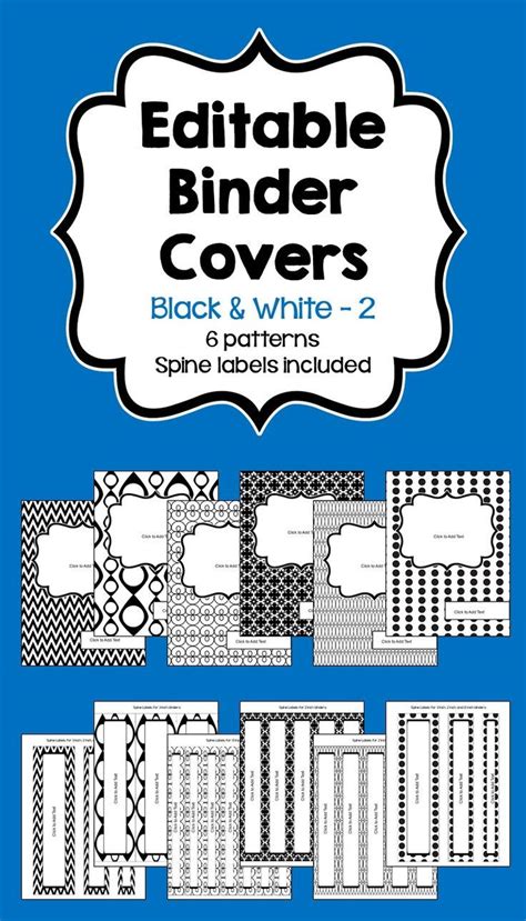 editable printable binder covers  spines black  white