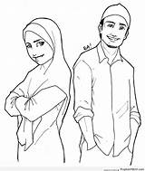 Muslim Drawing Man Woman Line Drawings Islam Men Islamic Couple Wife Prophetpbuh Women Girl Status Paintingvalley Couples Post sketch template