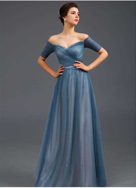 light blue   shoulder evening dressa  formal dresswomen