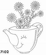Coloring Pages Teapot Tea Embroidery Coffee Teapots Vintage Pots Flowers Patterns Flower sketch template