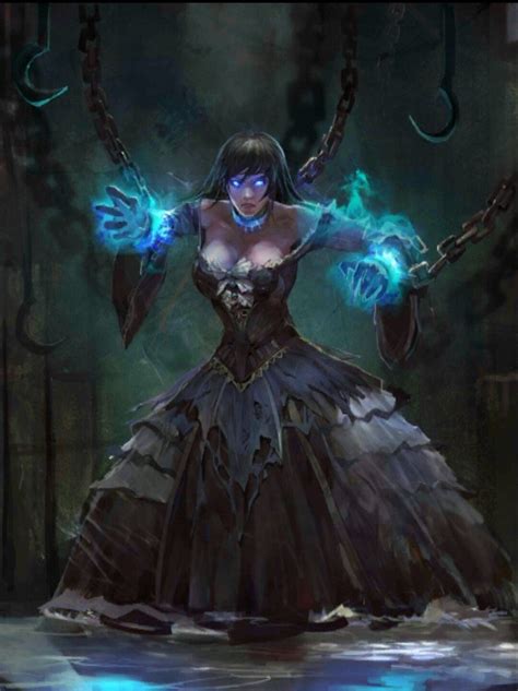 f sorcerer casting chained captive dungeon undercity fantasy girl