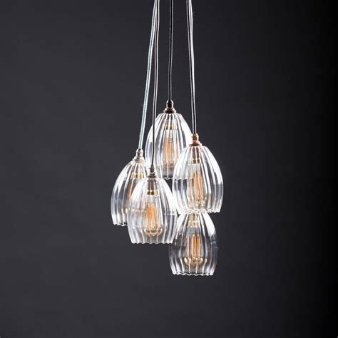 clear ribbed five way glass molly cluster pendant light by glow