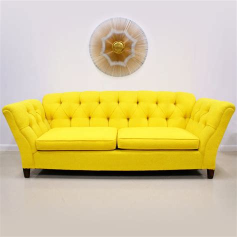 1960s 70s Bright Yellow Button Tufted Sofa The Modern