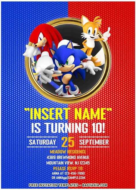 editable  sonic  hedgehog  themed birthday invitation