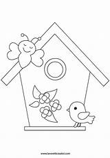 Primavera Casa Casetta Uccelli Lavoretti Para Colorir Passarinho Desenhos Molde Na Infantil Casette Template Bordado Choose Board Pasta Escolha sketch template