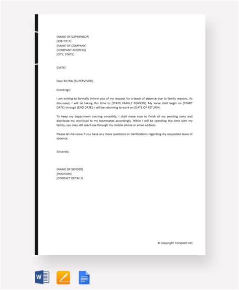 absence request letter sample leave  absence letter request