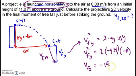 projectile motion finding final  velocity youtube