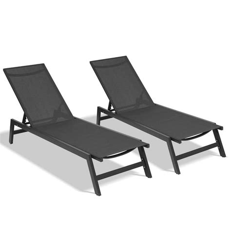 Grey 2 Piece Metal Outdoor Chaise Lounge Black Fabric Pg411 Cl3