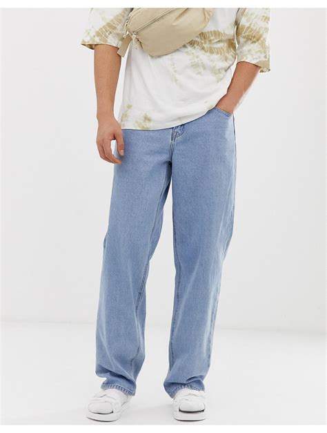 asos denim baggy jeans  blue  men lyst