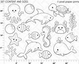 Sea Animals Coloring Pages Animal Ocean Clipart Drawing Easy Water Marine Kids Cute Creature Stamps Digital Under Clip Ecosystem Color sketch template
