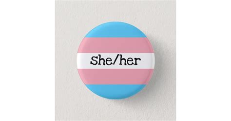 she her pronouns transgender pride 3 cm round badge zazzle