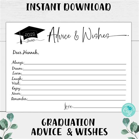 image  graduation advice cards   words instant printable