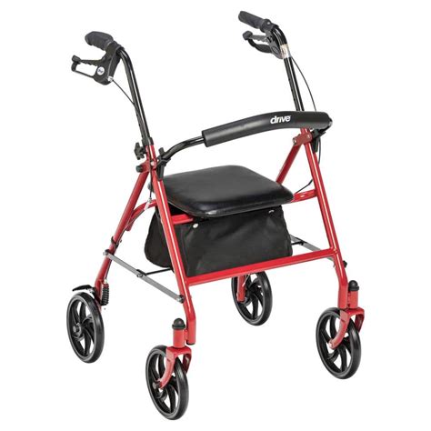 drive medical  wheel rollator rolling walker  fold  removable  support red