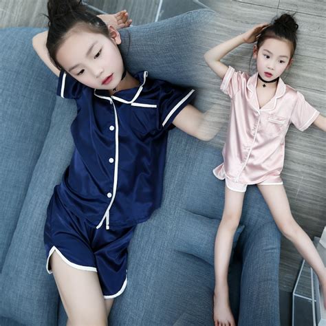 years girls childrens pajamas summer silk suit thin short sleeved children girl princess