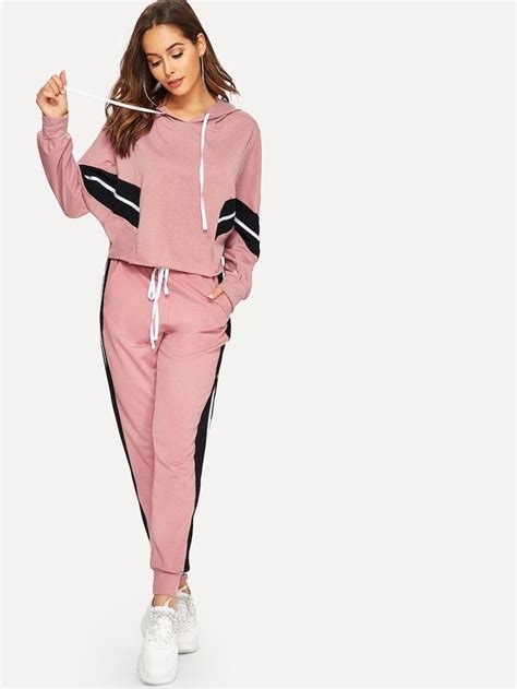Product Name Dolman Sleeve Striped Hoodie And Sweatpants Tracksuit At