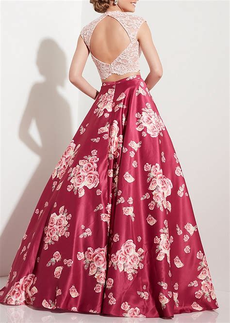 ll bridal women s 2 piece floral prom dresses long satin high neckline