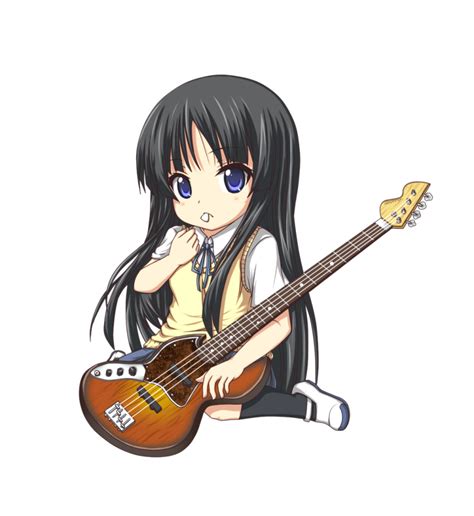 safebooru 1girl akiyama mio bass guitar black hair blue eyes chibi