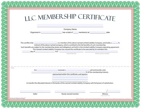 llc membership certificate template printable templates